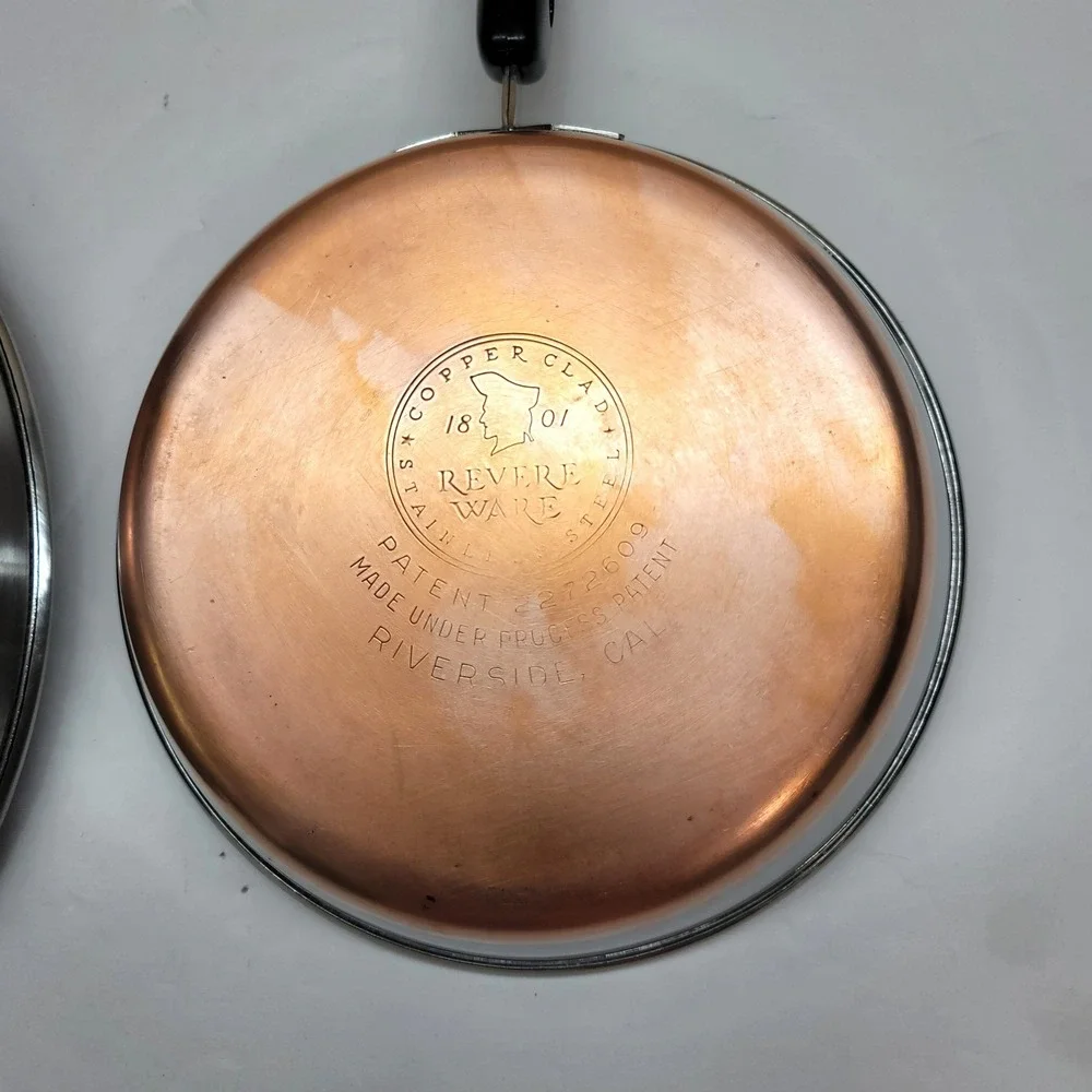 Vtg Revere Ware Copper Clad Stainless Steel Skillet Set 10